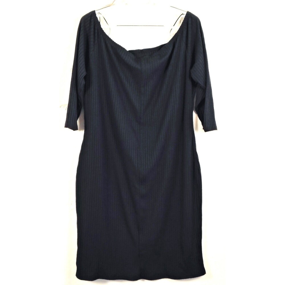 Say What? Women’s Black Ribbed Bodycon Dress Size 3X Button Front Midi Stretch P - Picture 5 of 6
